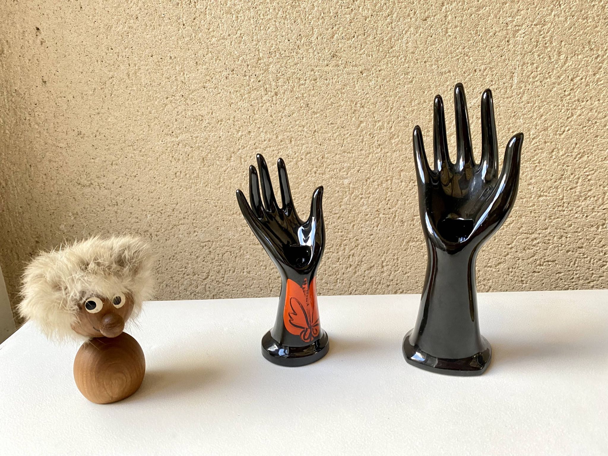 Vase ring pair of hand black ceramic vintage 80s