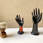 Vase ring pair of hand black ceramic vintage 80s