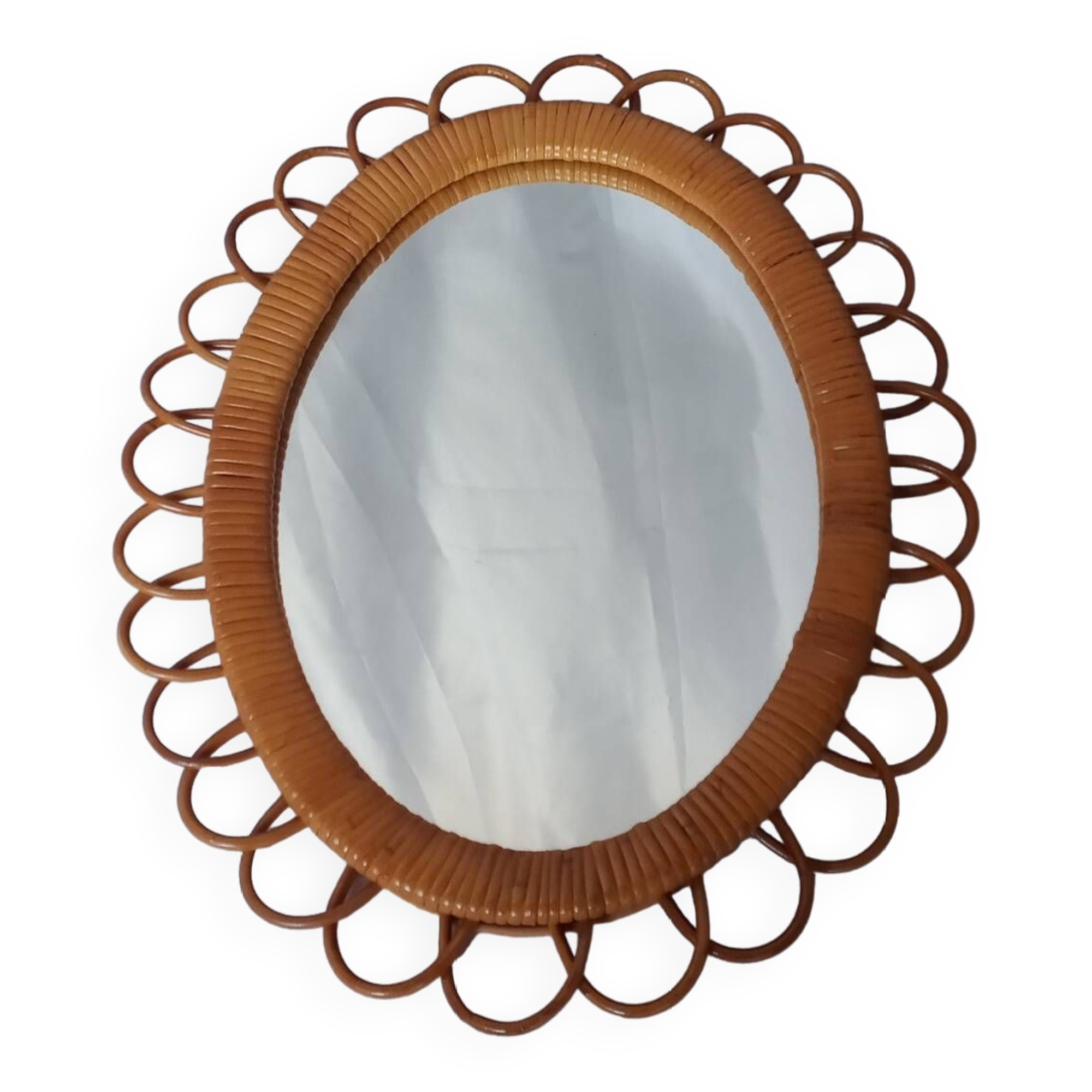 Oval rattan mirror from the 70s