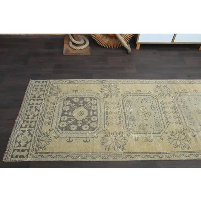 1970s Turkish Oushak Handmade Wool Cotton Orange Runner Rug 93x332