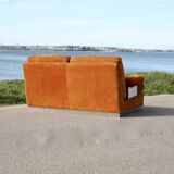Canapé orange cuir suédé et acier. Circa 1970