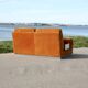 Orange suede leather and steel sofa. Circa 1970