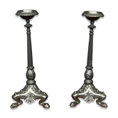 Pair of massive cast iron candlesticks in Renaissance style.