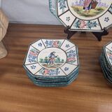Henriot Quimper RM Octagonal Dessert Service Breton Couple Art Deco Style