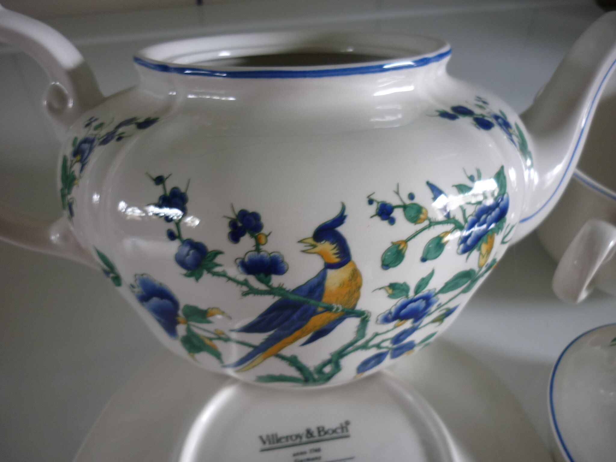 V&B Phoenix blue teapot and breakfast cup and saucer