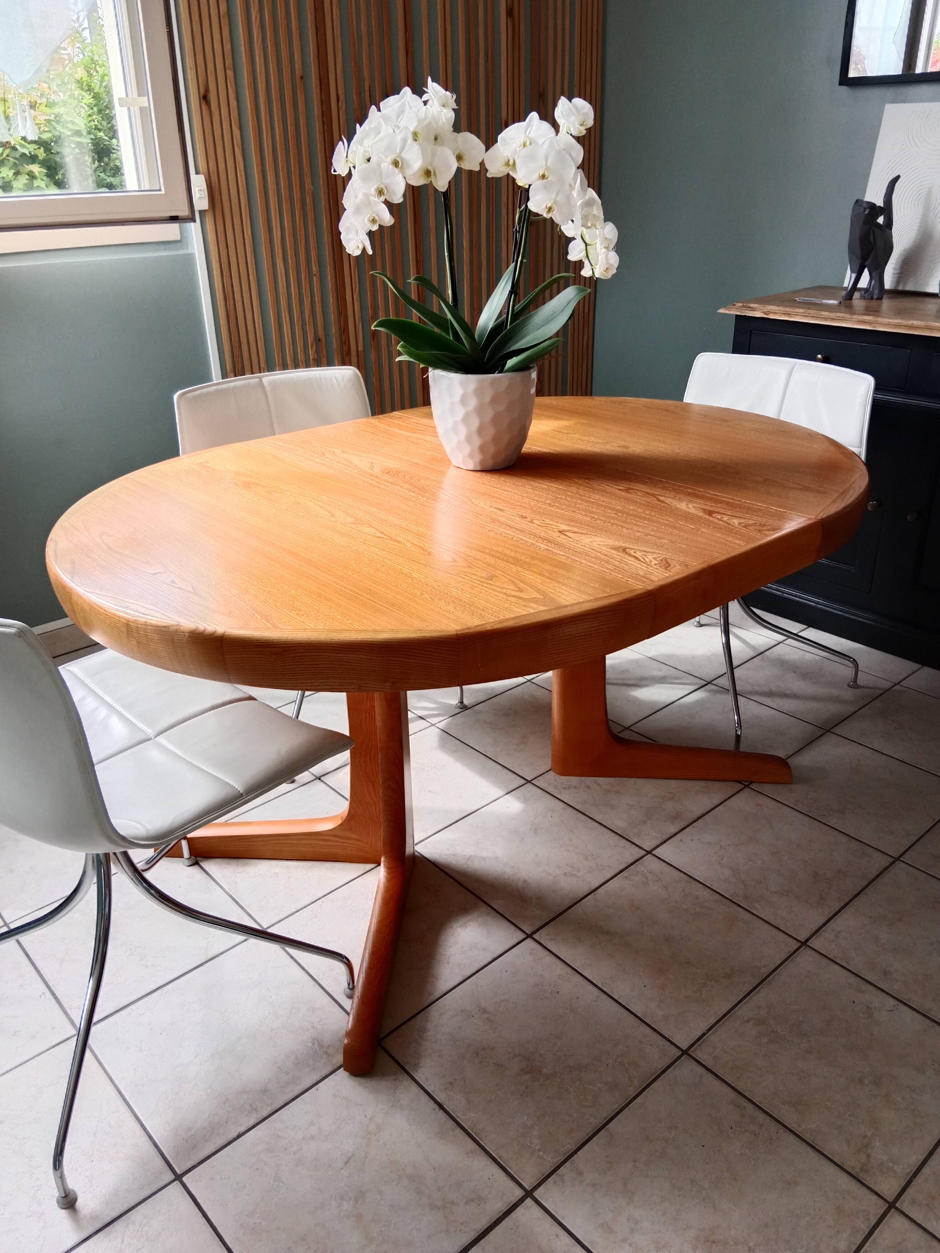 Table Baumann ronde ovale salle à manger bois 2 rallonge scandinave année 60 70