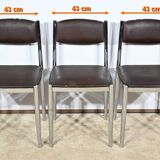 Suite of 3 Leather and Chrome Metal Chairs, attributed to Collomb Creation – 1970