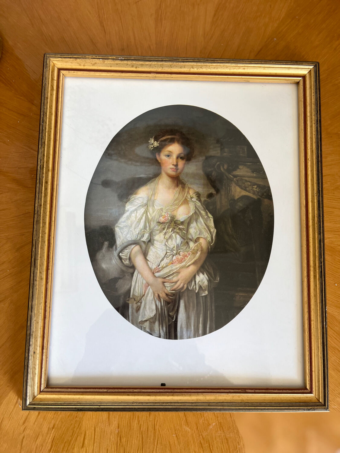 Framed antique print of the broken jug of J.B Greuze