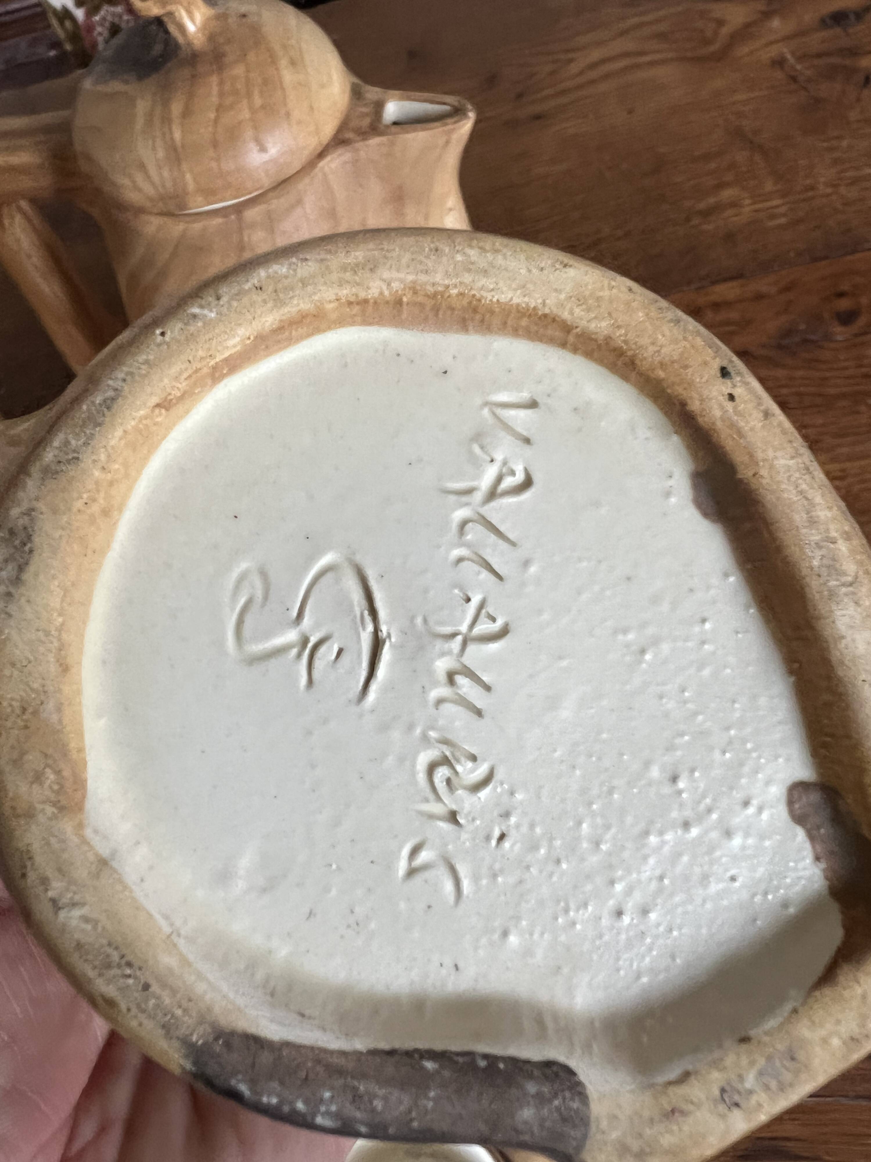 Wooden trompe-l'oeil coffee service – signed Vallauris Grandjean-Jourdan