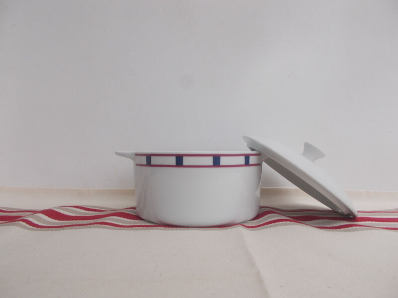 Cassolette basque bleu et rouge en porcelaine