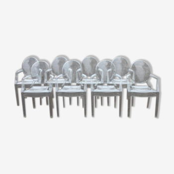 Lot de 8 fauteuils Louis Ghost designer Philippe Stark, Kartell