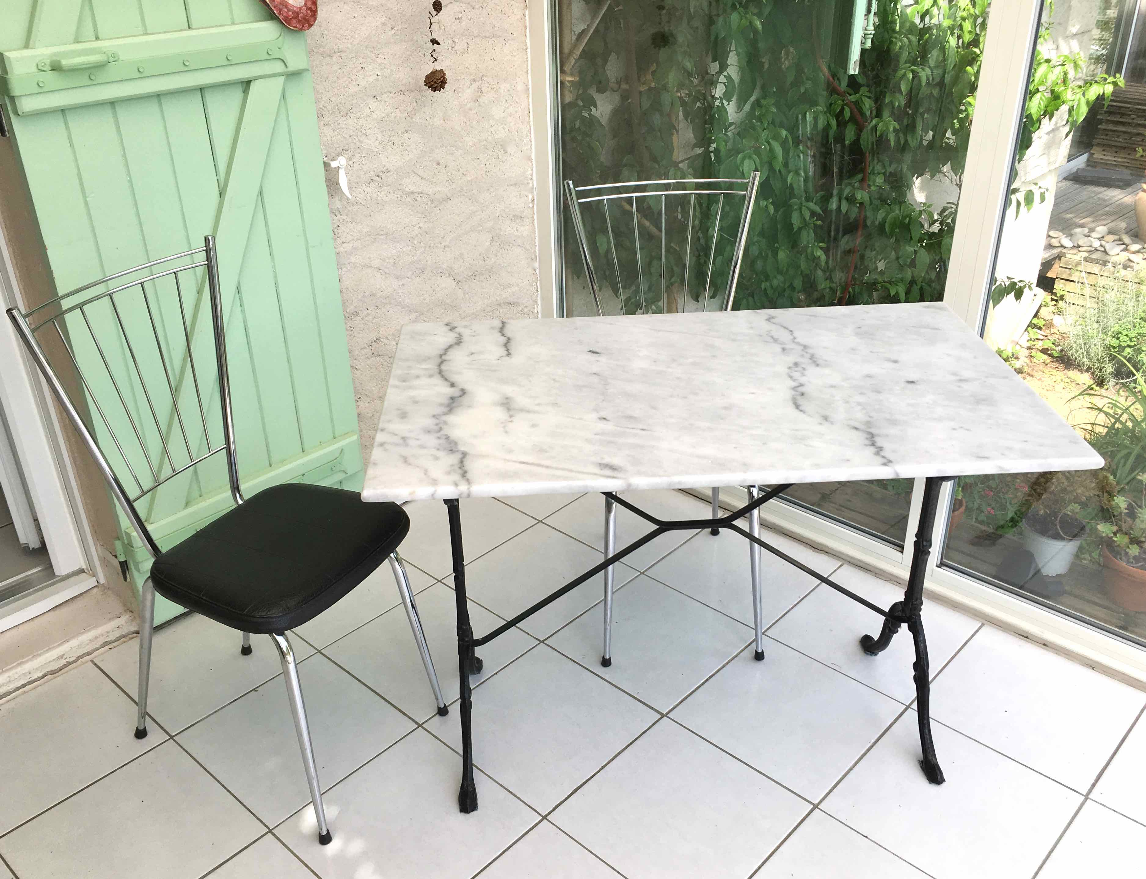 Marble and cast iron bistro table