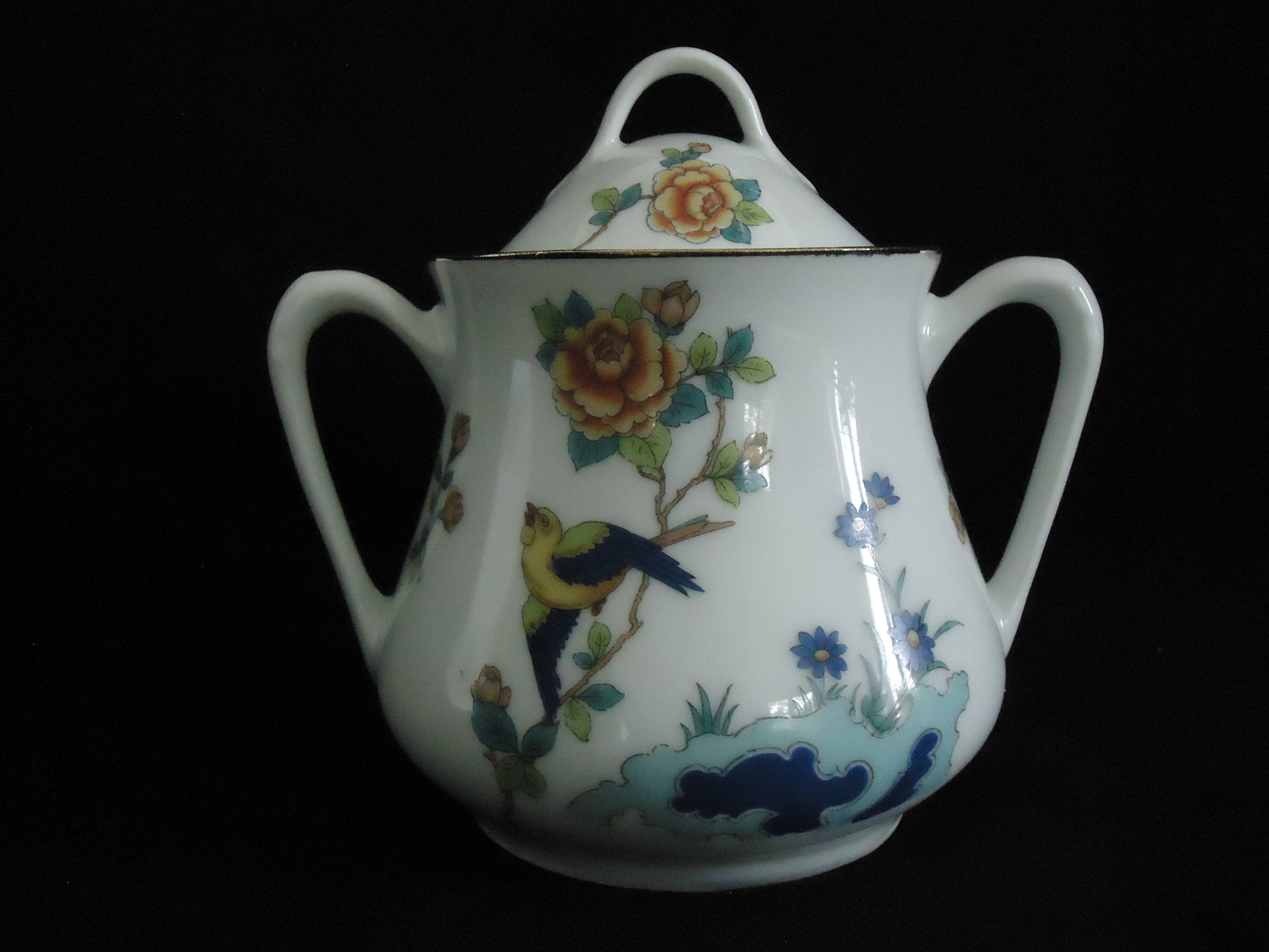 Limoges sugar bowl Michelaud freres exotic bird motif “indiana”