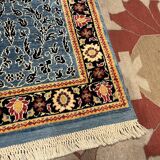 Handmade Blue Carpet with Flower Design