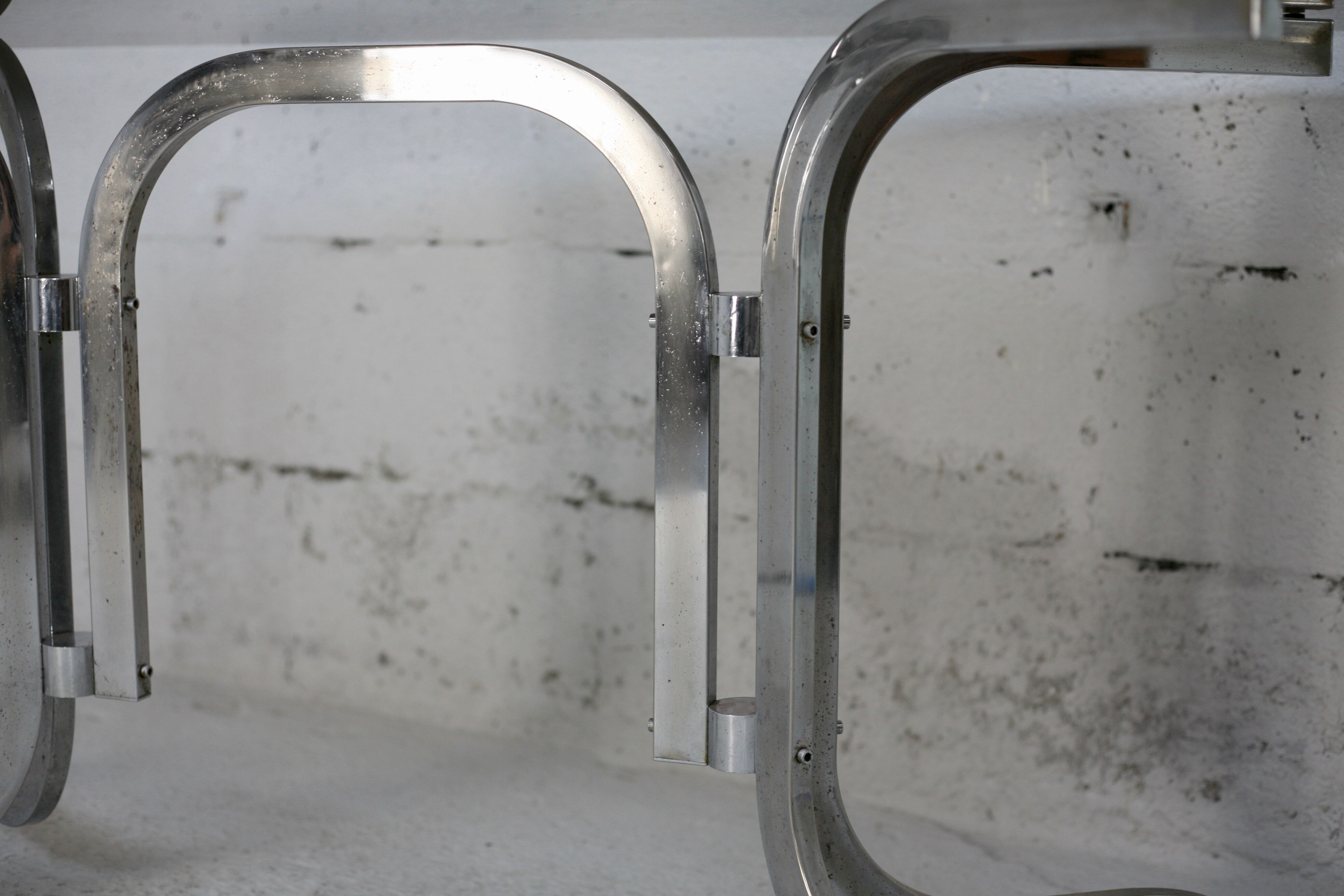 Table chrome steel smoked glass slab. France, circa 1970