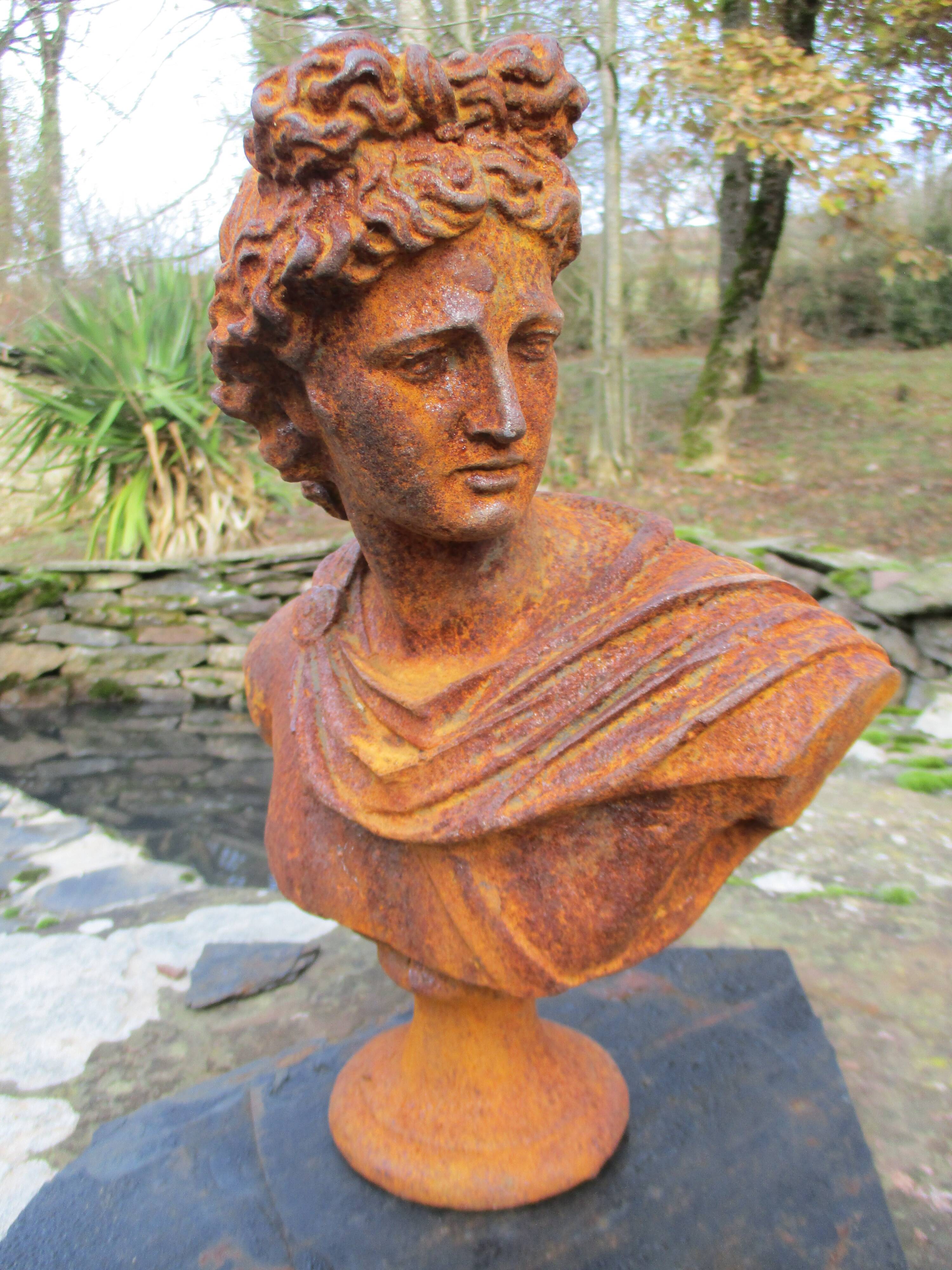 Cast iron bust of a 19th century roman woman