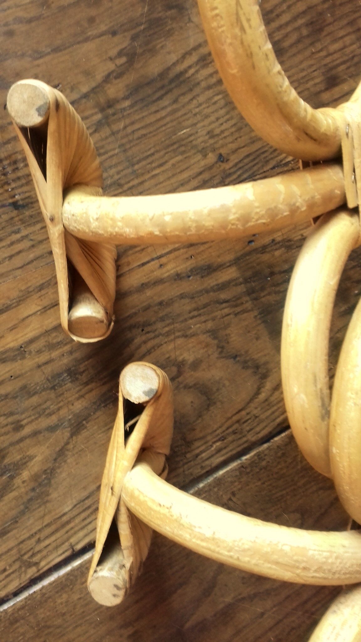 Pair vintage rattan coat holder