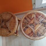 Paire de table de chevets ou tabourets en rotin vintage