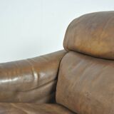 Buffalo leather vintage brutalist armchair by hugo de ruiter, leolux, 1970s