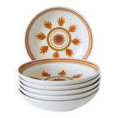Set of 6 Longchamp flowered deep plates, Orange, 1970