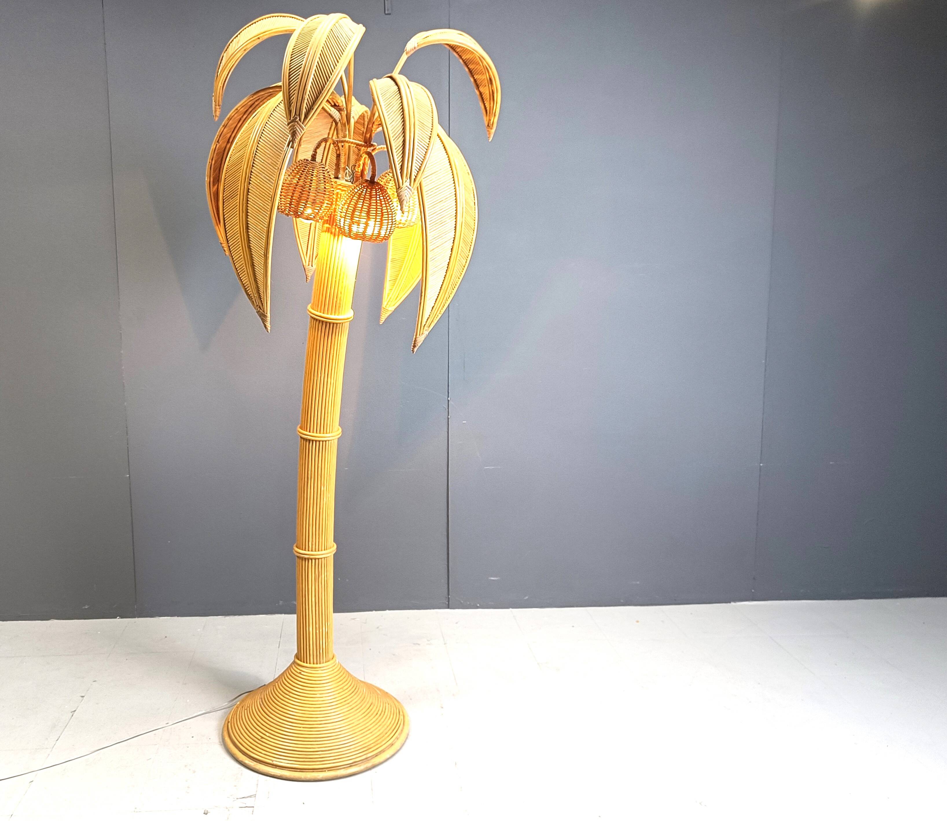 Vintage bamboo palm tree floor lamp, 1970s