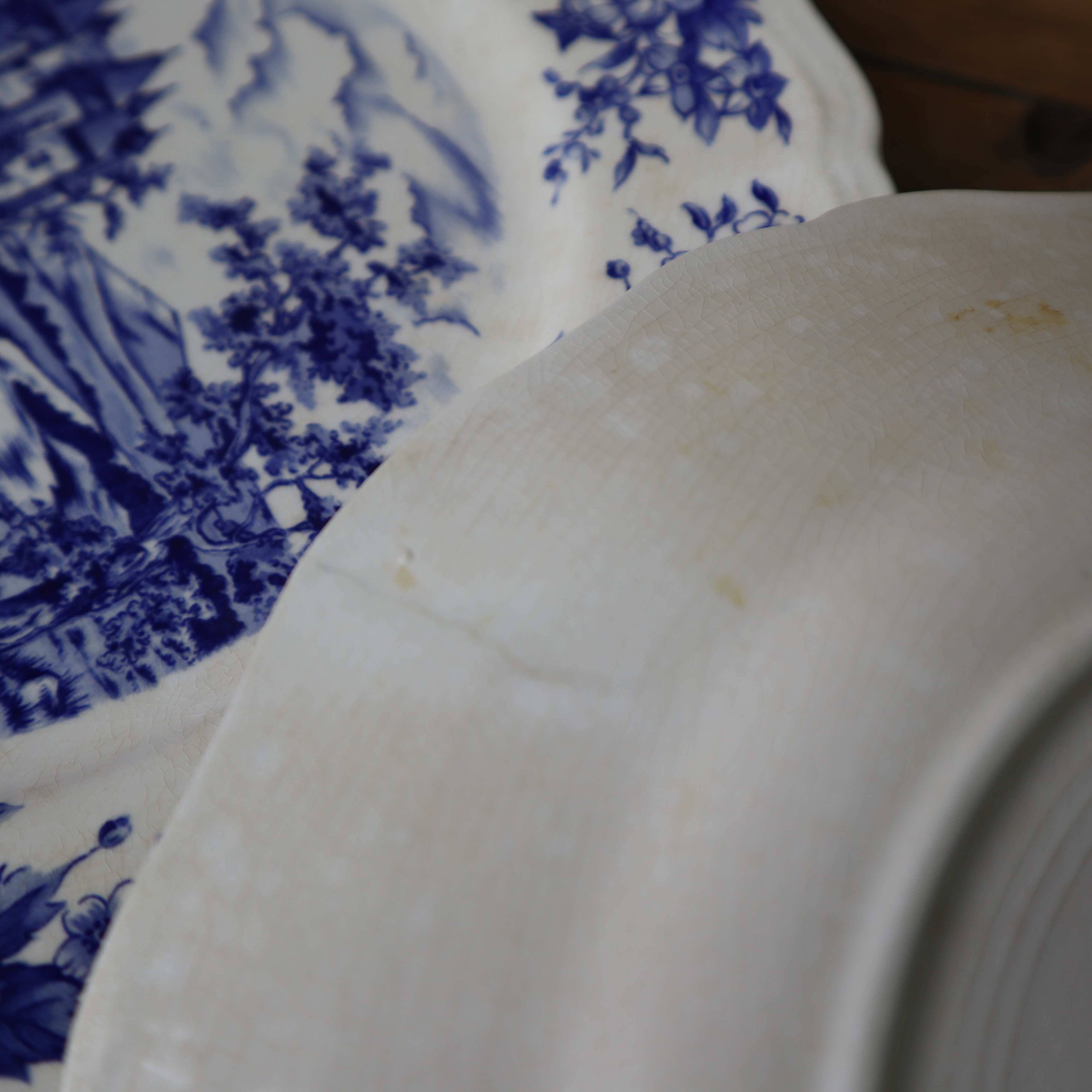 8 vintage Sarreguemines flat plates, Castle model