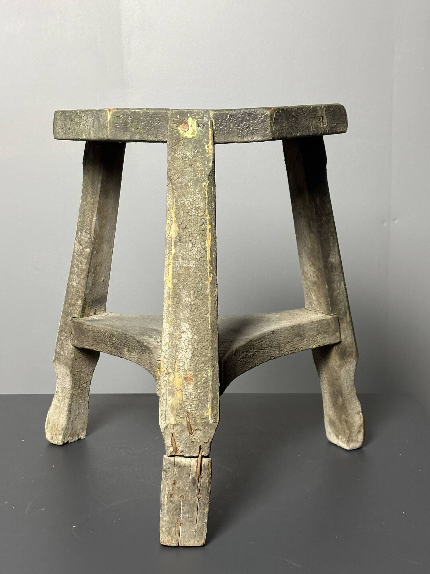 Antique distressed wabi sabi rustic patinated farmhouse workers stool 1900s