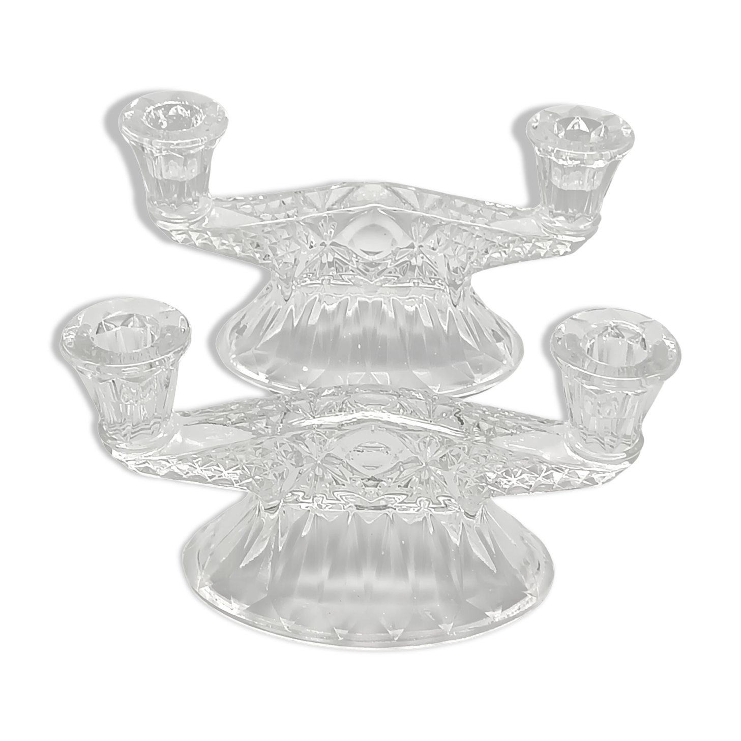 Pair of vintage clear glass candelabras, 2 branches, 1960s