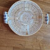 Plateau ancien rotin rafia porcelaine serviteur apéritif ramequins ravier cristal vintage