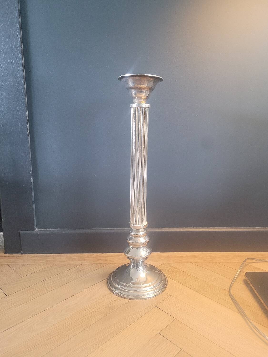 Large antique candle holder 45cm in silver metal