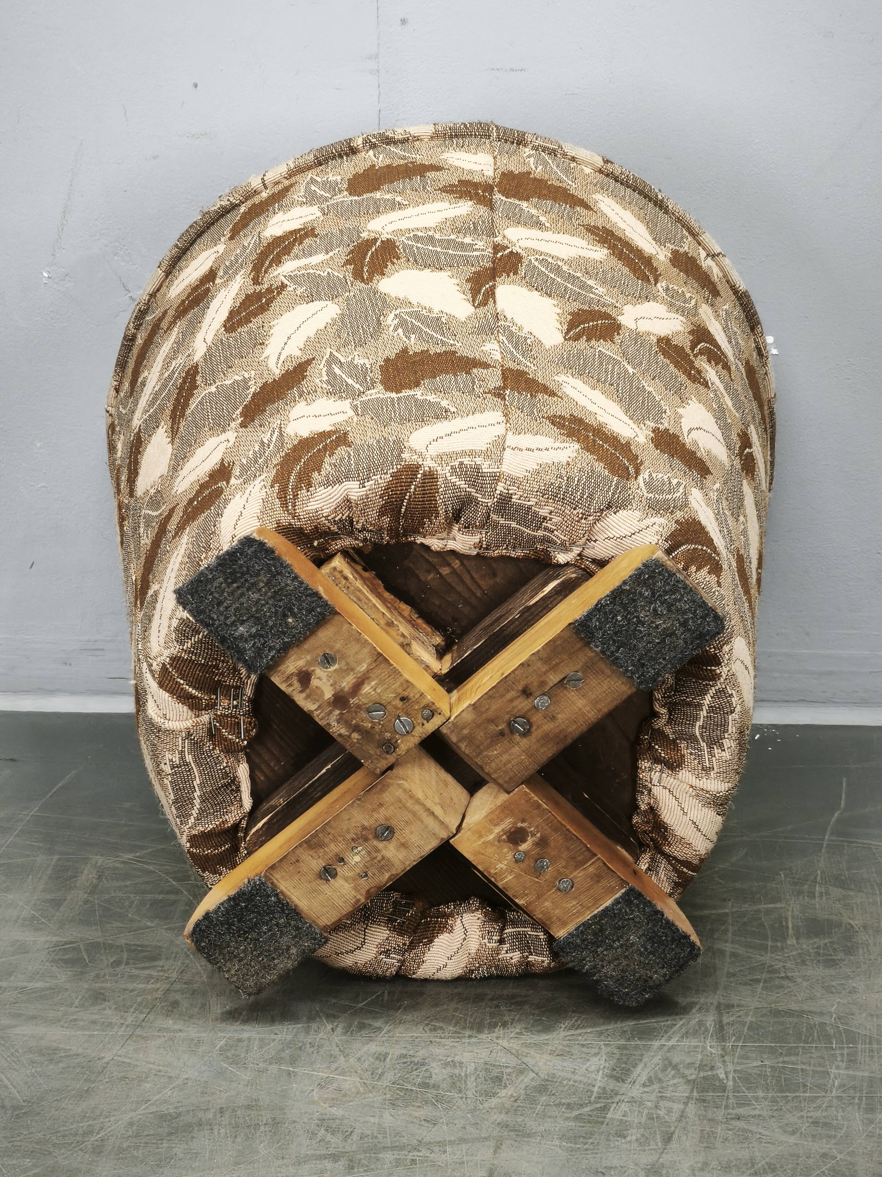 1930s Czechoslovak Art Deco Upholstered Round Tabouret Stool