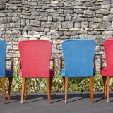 English lounge 4 armchairs and a coffee table Queen Anne armchairs blue and red fabric