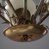 Five-branch brass and glass chandelier by Paavo Tynell for Idman OY Finland, 1940s.