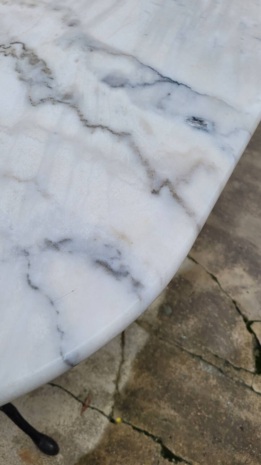 Antique cast iron bistro table with oval marble top