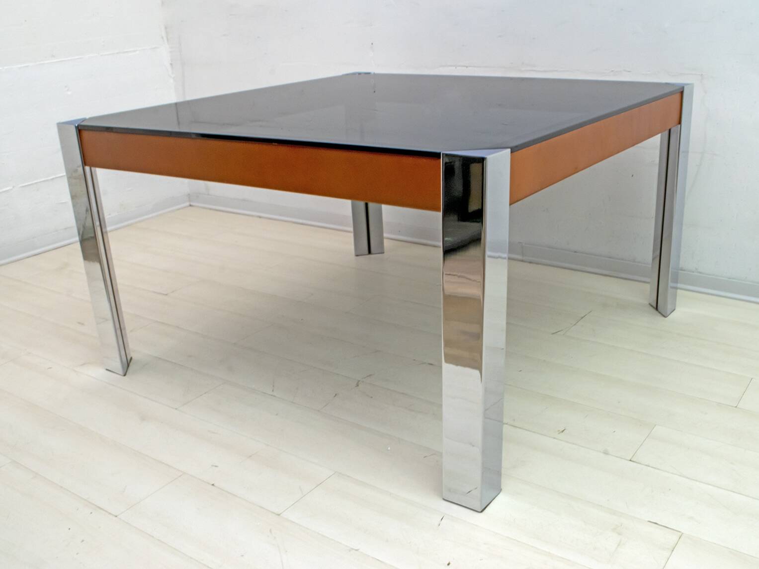 Willy Rizzo Style MidCentury Modern Italian Chrome and Leather Dining Table