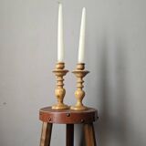 Pair of olive wood candlesticks, turned wood, handcrafted