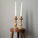 Pair of olive wood candlesticks, turned wood, handcrafted