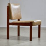 Angular, Teak Wood and Leather Chair with Copper Details, 1970s