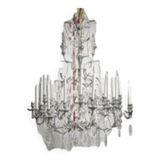 Louis XV style cage chandelier with thirty lights in silver metal