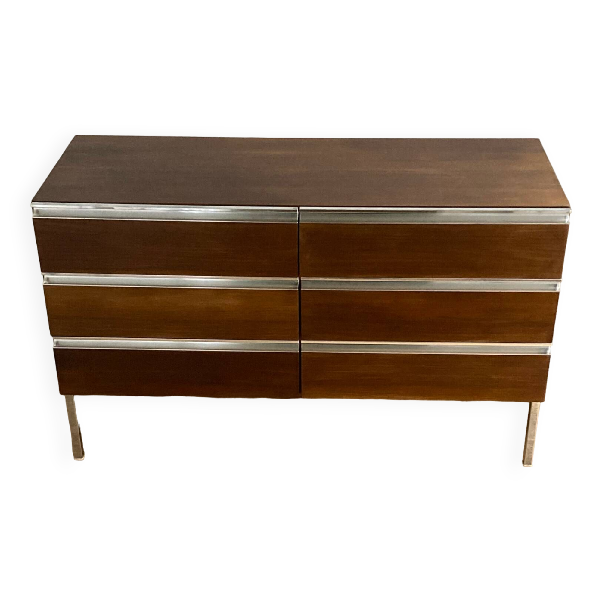 6-drawer chrome and wood chest of drawers