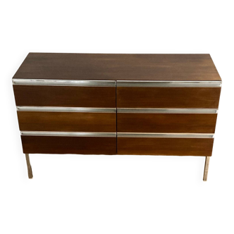 Commode 6 tiroirs chrome et bois