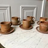 Set of 6 handcrafted stoneware cups and sub-cups 70s