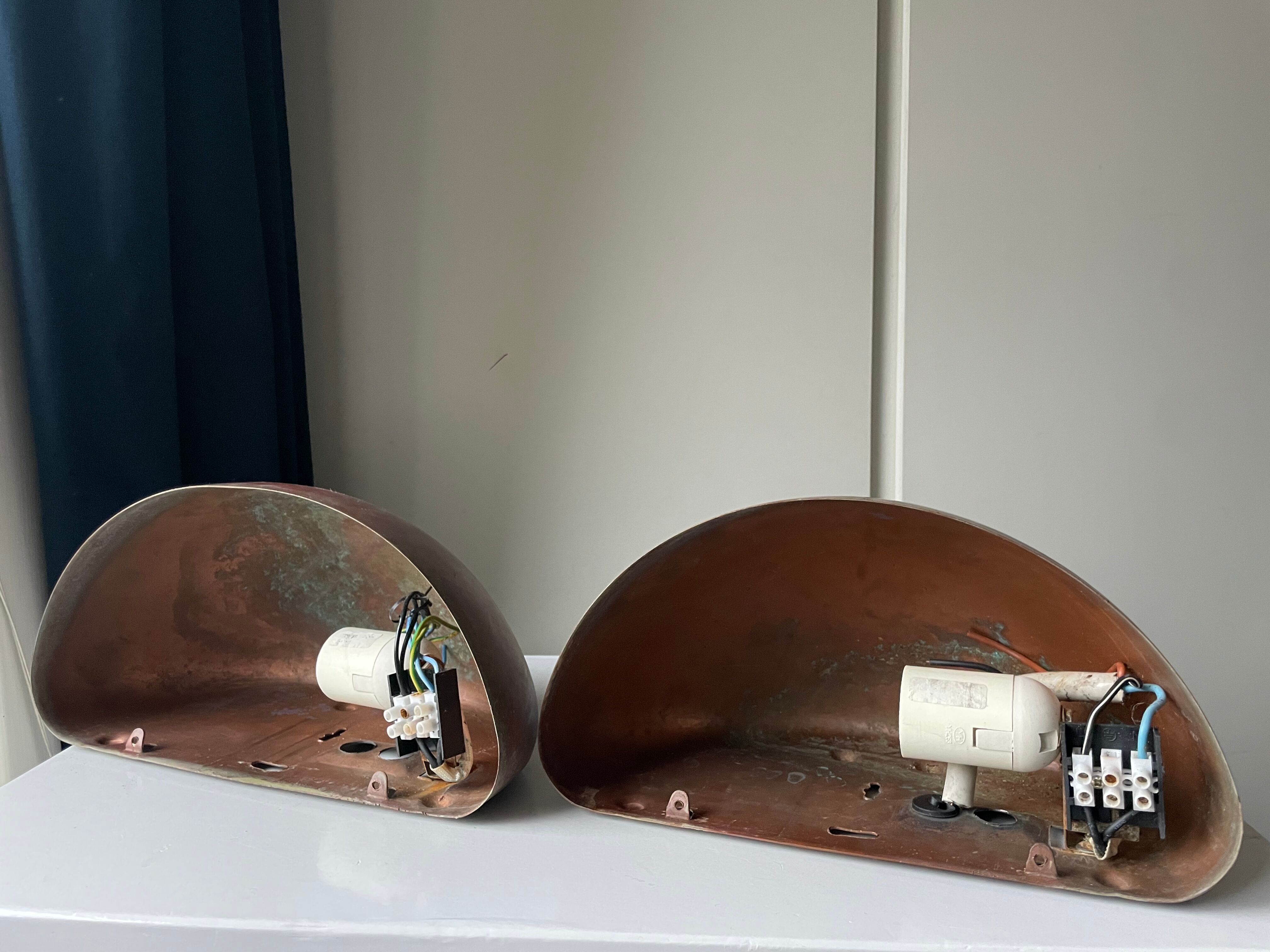 Pair of danish copper vintage outdoor wall lamps