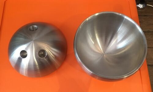 1970s vintage bowling ball ice bucket in brushed steel