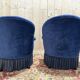 Pair of Napoleon III blue velvet frog armchairs
