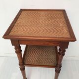 Guéridon table appoint en bois et osier vintage