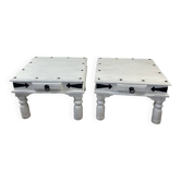 Coffee tables (the pair) in white patinated wood and black wrought iron 1990s.