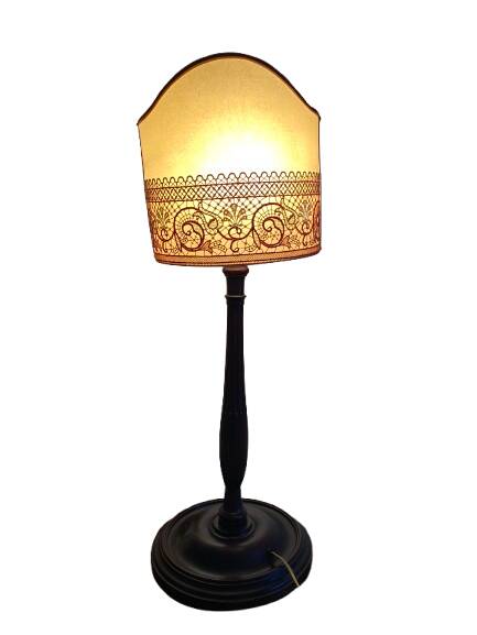 Pair of large retro lamps with wooden column base 72 cm