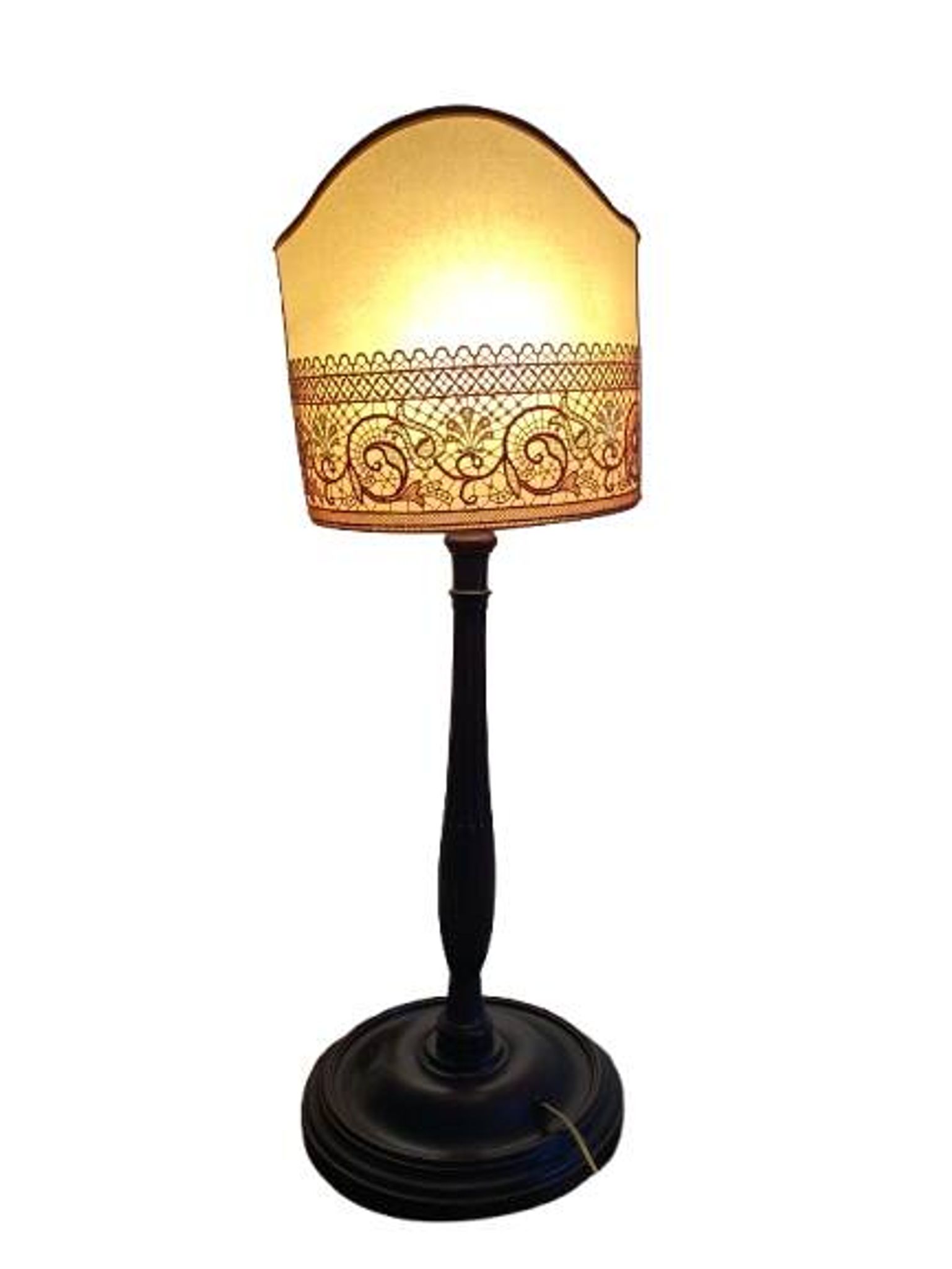 Pair of large retro lamps with wooden column base 72 cm