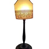 Pair of large retro lamps with wooden column base 72 cm